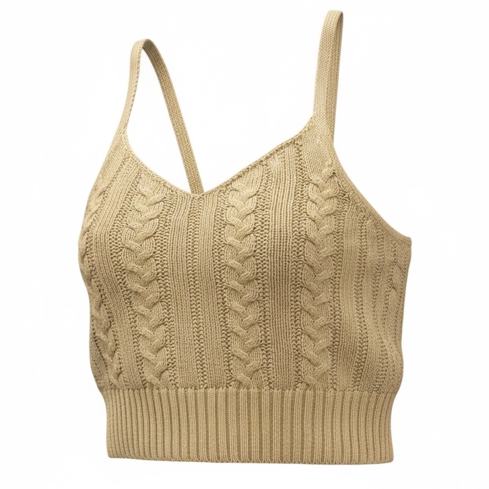 American Eagle Cable Knit Cropped Top XS 100% Cotton Soft Girl Preppy Classic